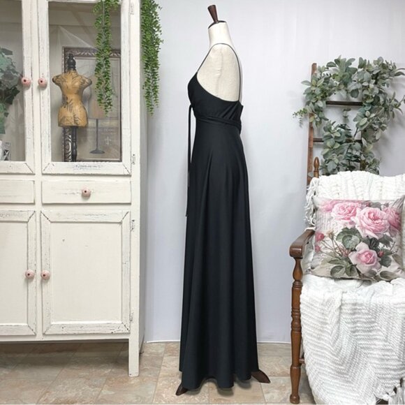 Vintage 70s Maxi Dress Small Black Slinky Spaghetti Strap Jersey Gown Union Made - Picture 5 of 12